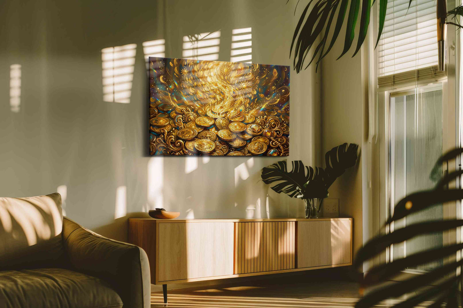Golden Whirlwind of Fortune - Feng Shui Wall Art, Prosperity Canvas Print, Good Luck Decor