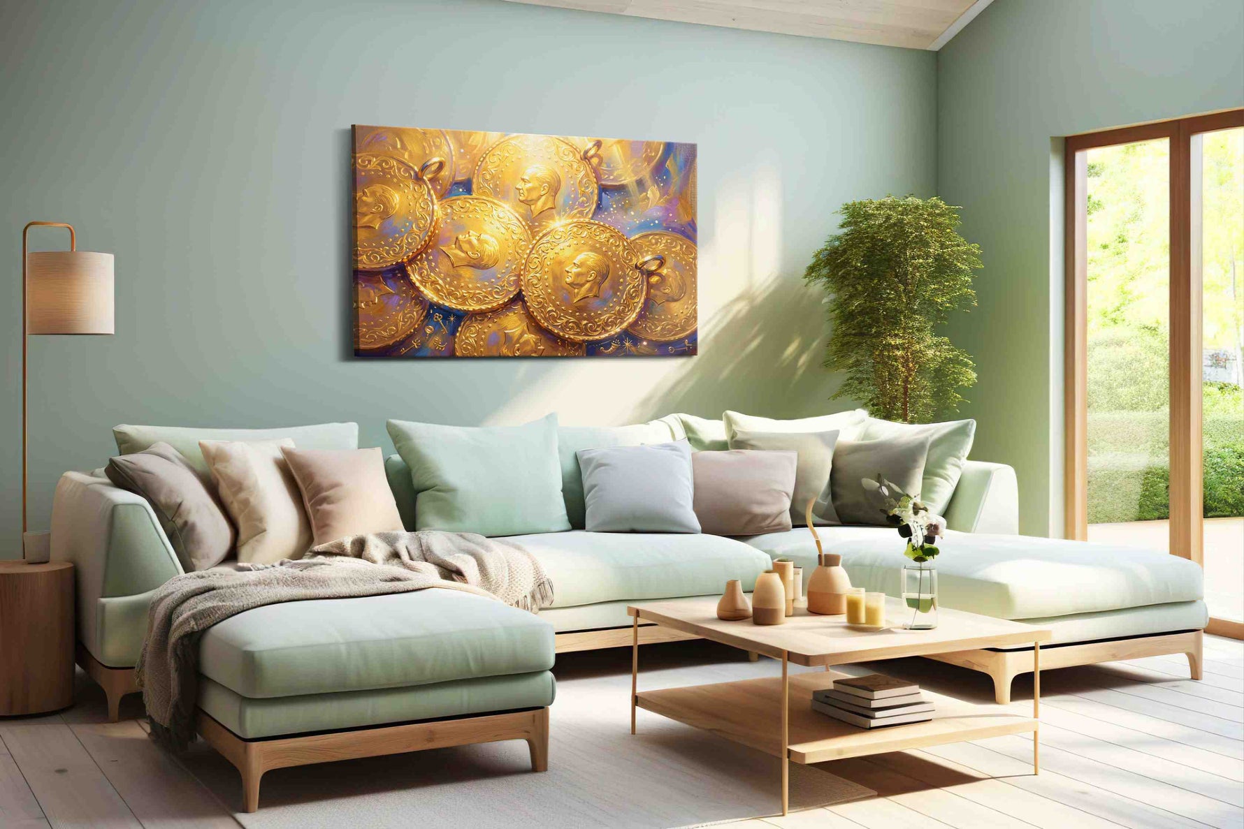 Golden Whispers of Fortune - Feng Shui Wall Art, Prosperity Canvas Print, Good Luck Decor