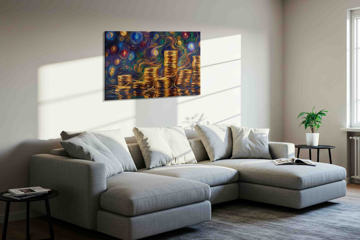The Golden Fortune Symphony fortune canvas print, displayed in a living room