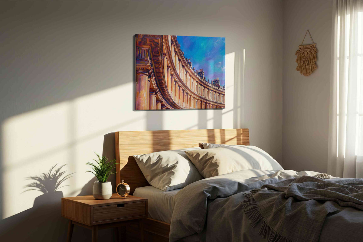 Curved Elegance of Bath geometric canvas print, displayed in a bedroom