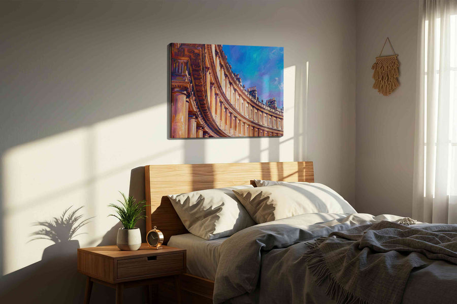 Curved Elegance of Bath geometric canvas print, displayed in a bedroom