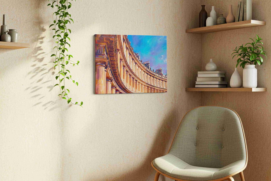 Curved Elegance of Bath geometric canvas print styled in a living room