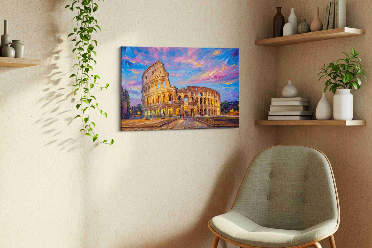 Eternal Dusk at the Colosseum urban canvas print, hanging on wall — view 2