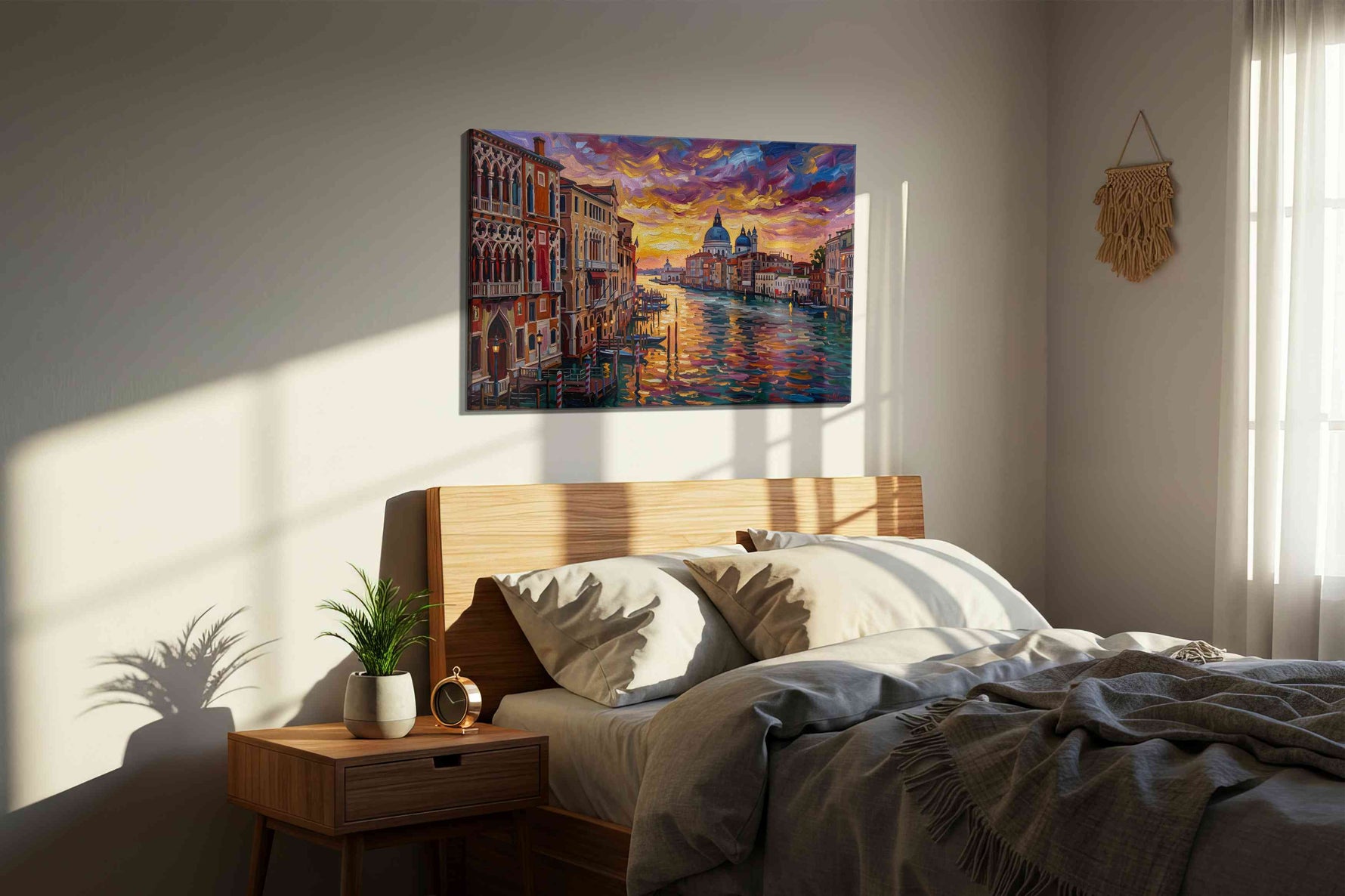 Eternal Sunset on Venetian Waters landmarks canvas print, displayed in a bedroom