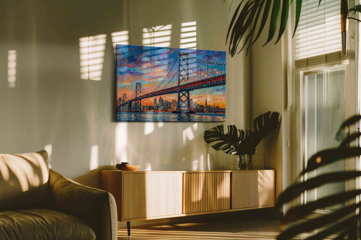 Luminescent Cityscape Crossing landmarks canvas print, hanging on wall