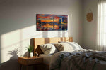 Parisian Sunset Symphony landmarks canvas print, displayed in a bedroom