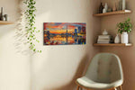 Parisian Sunset Symphony landmarks canvas print styled in a living room
