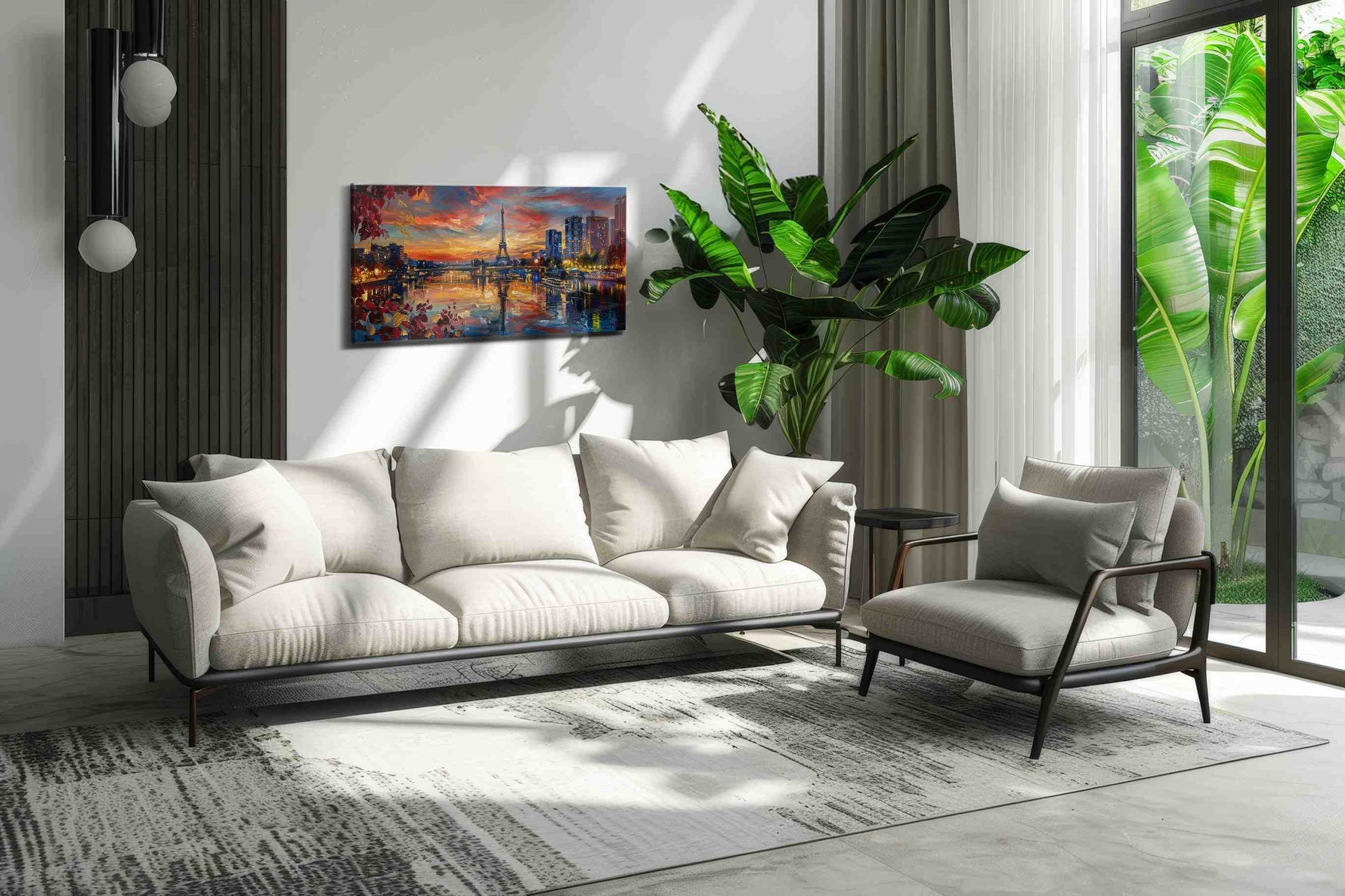 Parisian Sunset Symphony landmarks canvas print in a hung canvas mockup