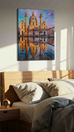 Reflections of Baroque Majesty landmarks canvas print, displayed in a bedroom