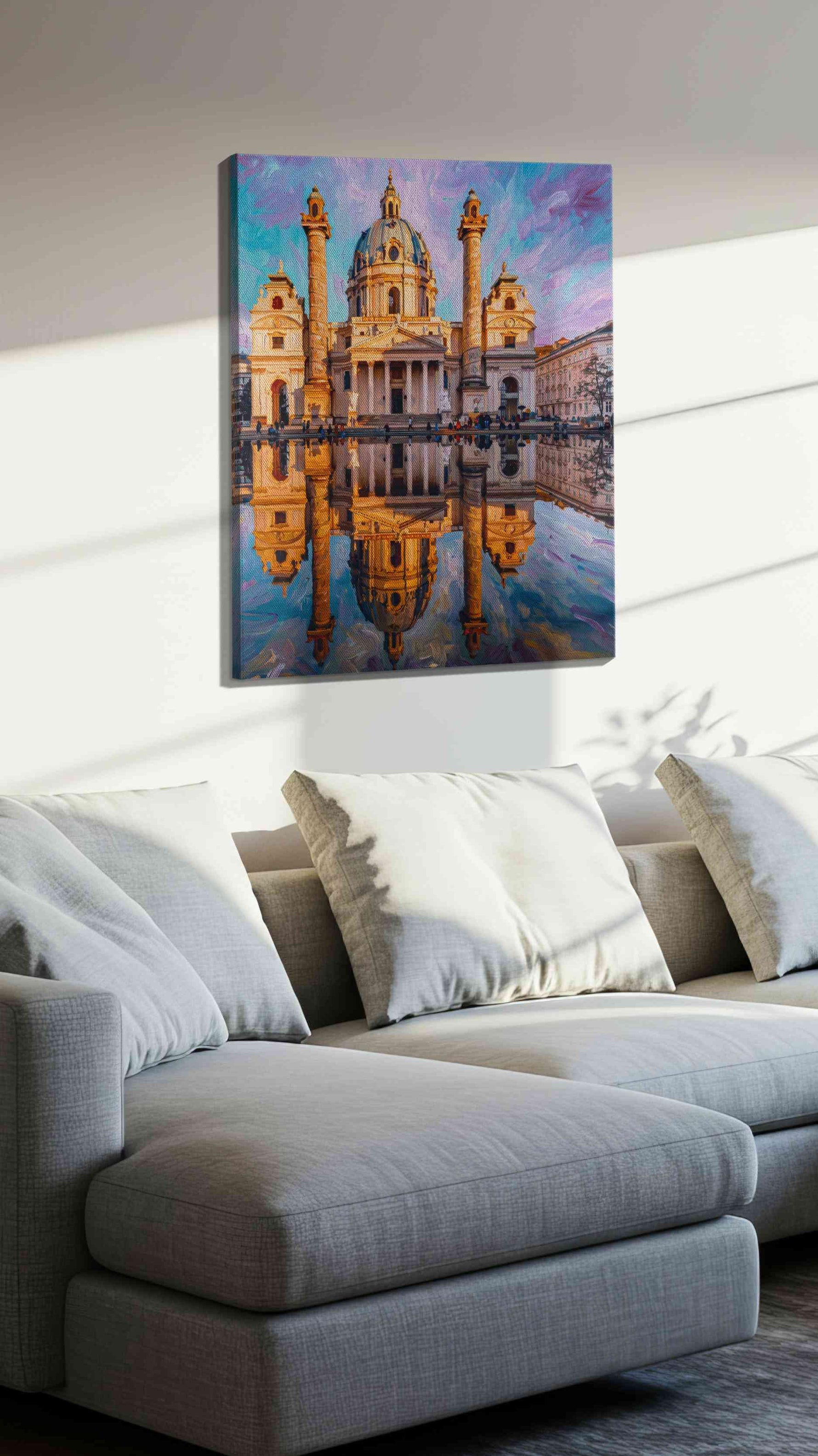 Reflections of Baroque Majesty landmarks canvas print, displayed in a living room