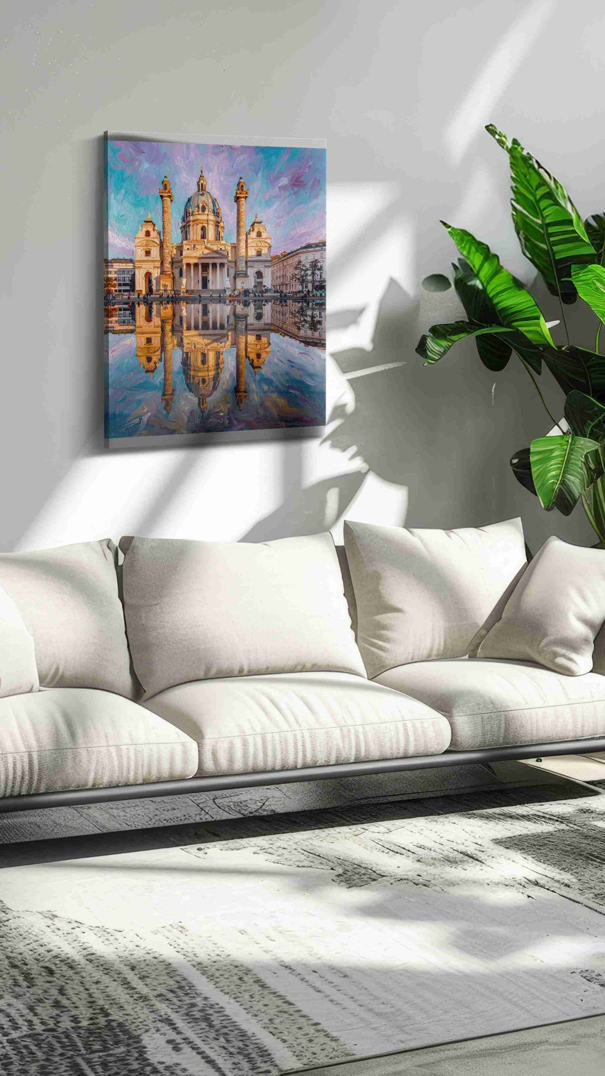Reflections of Baroque Majesty landmarks canvas print in a hung canvas mockup