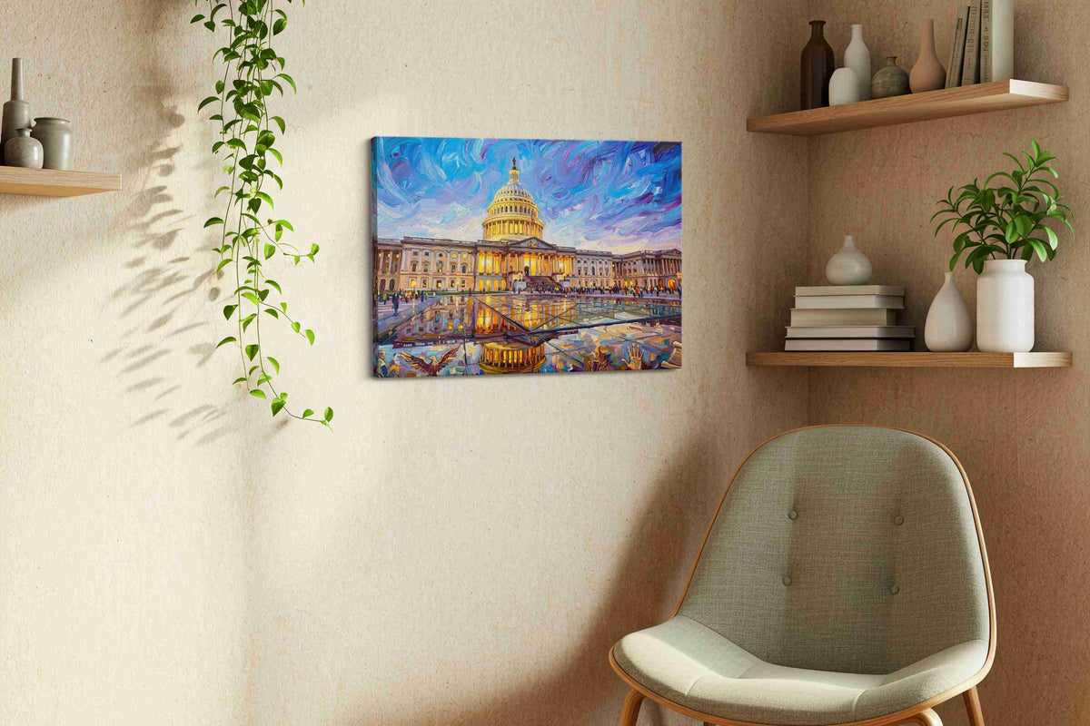 Reflections of Democracy landmarks canvas print styled in a living room