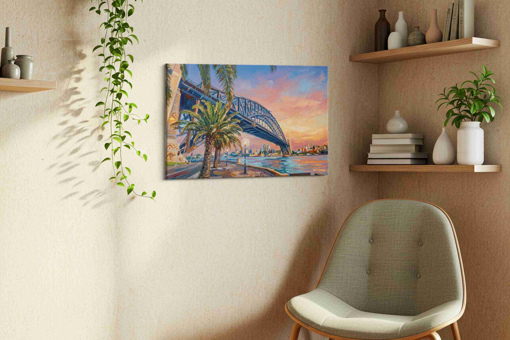 Sunset Serenade Over the Bridge landmarks canvas print, hanging on wall — view 3