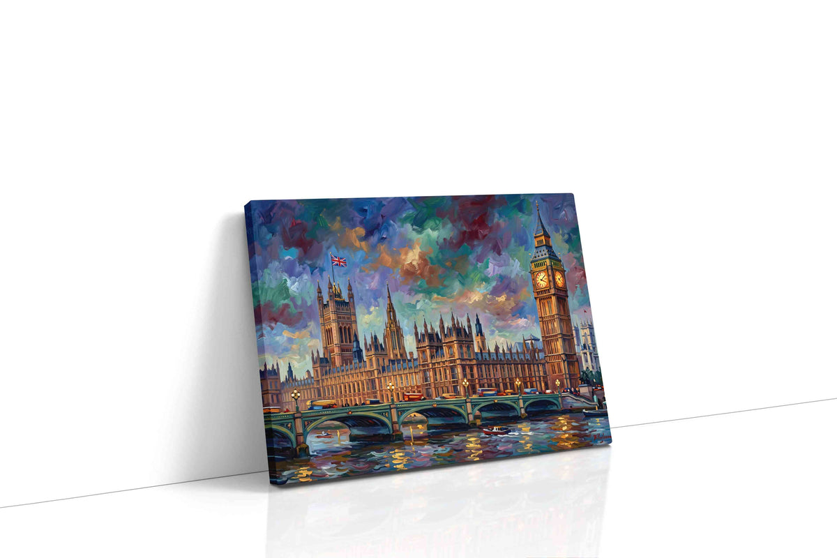 Twilight Over Westminster landmarks canvas print, gallery-wrapped, ready to hang