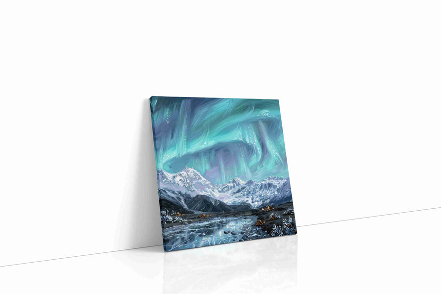 Aurora's Icy Serenade winter canvas print gallery-wrapped square canvas studio shot