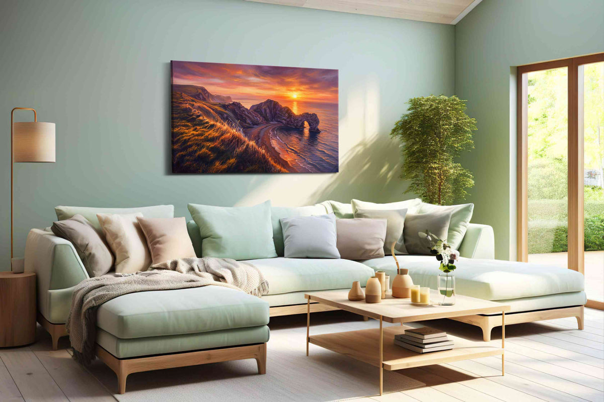 Eternal Sunset at Arched Cliffs beach canvas print, hanging on wall