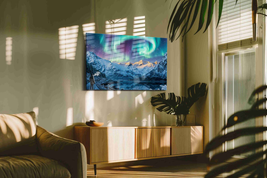 Ethereal Aurora Symphony winter canvas print, on wall, lifestyle preview