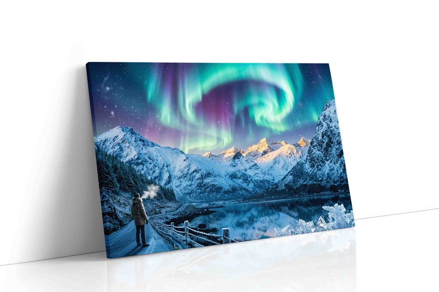 Ethereal Aurora Symphony winter canvas print, gallery-wrapped, ready to hang