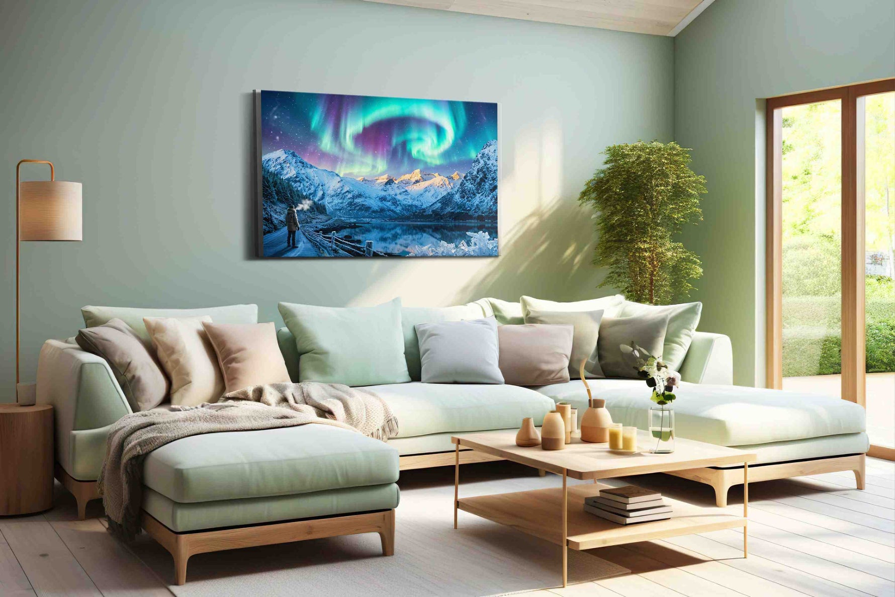 Ethereal Aurora Symphony winter canvas print, hanging on wall