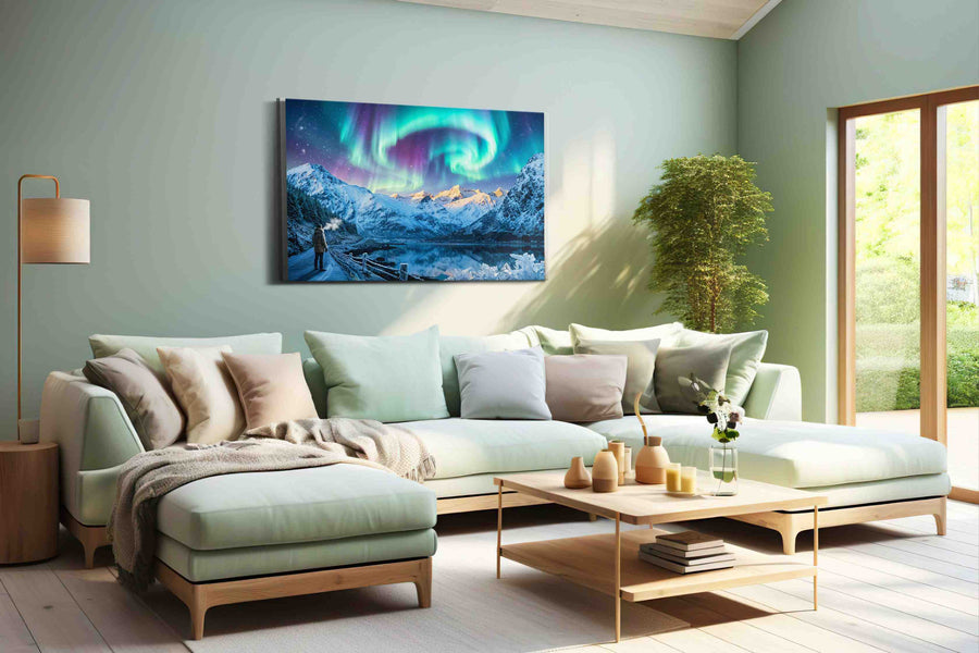 Ethereal Aurora Symphony winter canvas print, hanging on wall