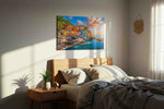 Spectrum of the Cinque Terre summer canvas print, displayed in a bedroom