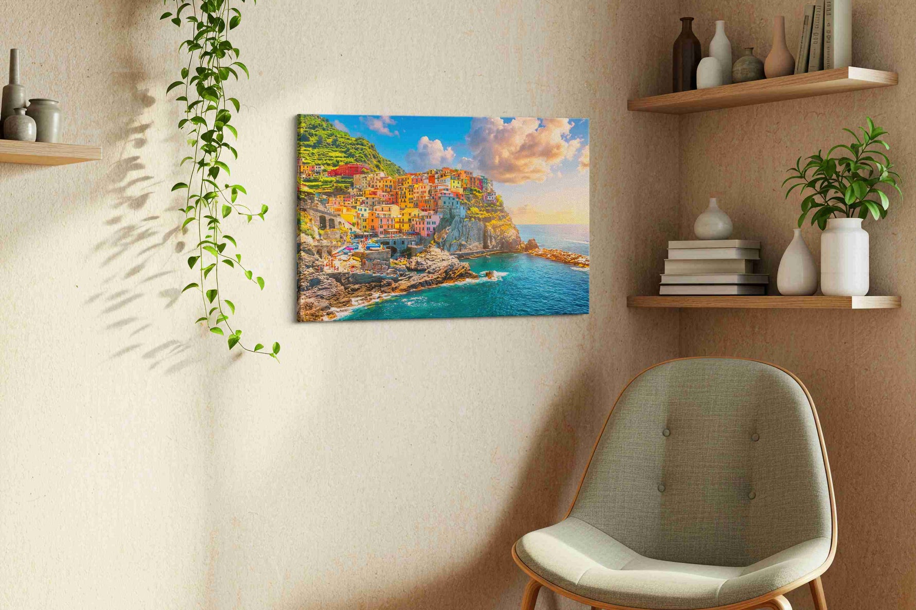 Spectrum of the Cinque Terre summer canvas print, hanging on wall — view 3