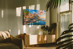 Spectrum of the Cinque Terre summer canvas print in a hung canvas mockup