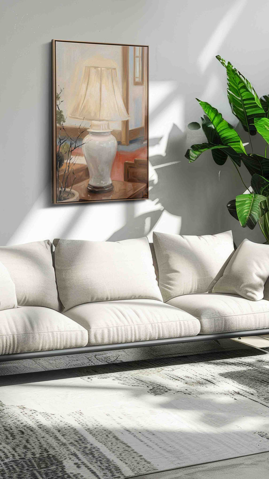 Illuminated Stillness minimalist canvas print in a modern interior mockup