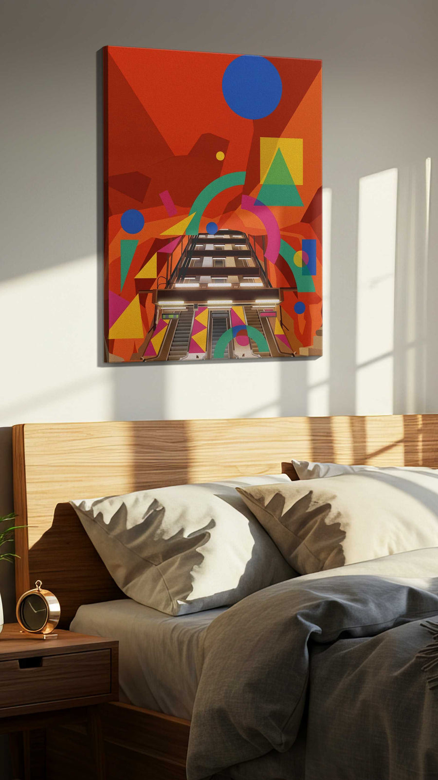 Chromatic Ascent modern canvas print, displayed in a bedroom