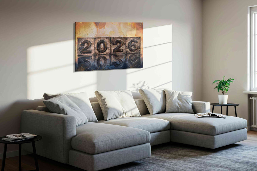 Echoes of Tomorrow typography canvas print, displayed in a living room