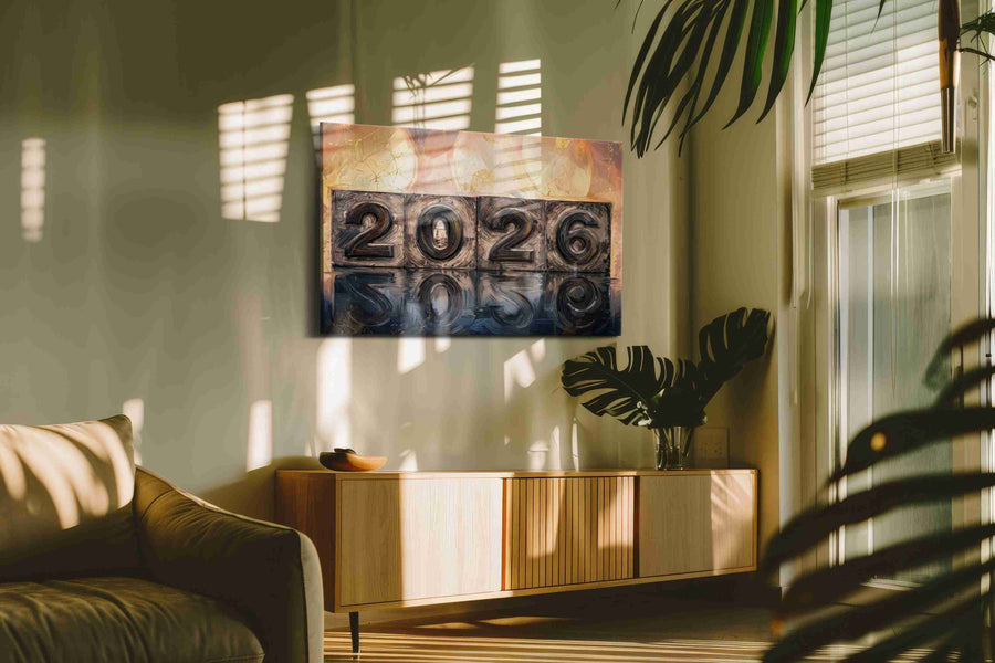Echoes of Tomorrow typography canvas print in a contemporary interior mockup