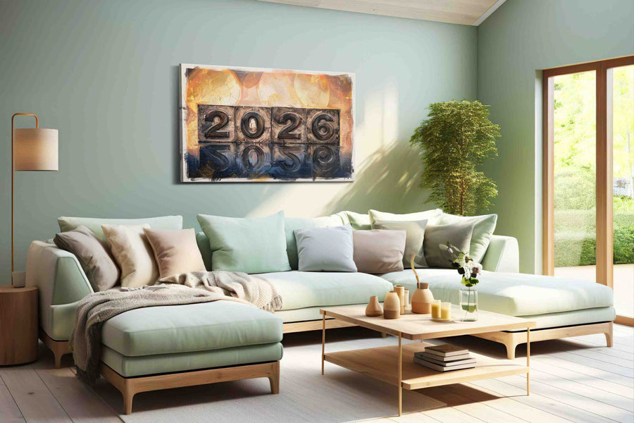 Echoes of Tomorrow typography canvas print, hanging on wall