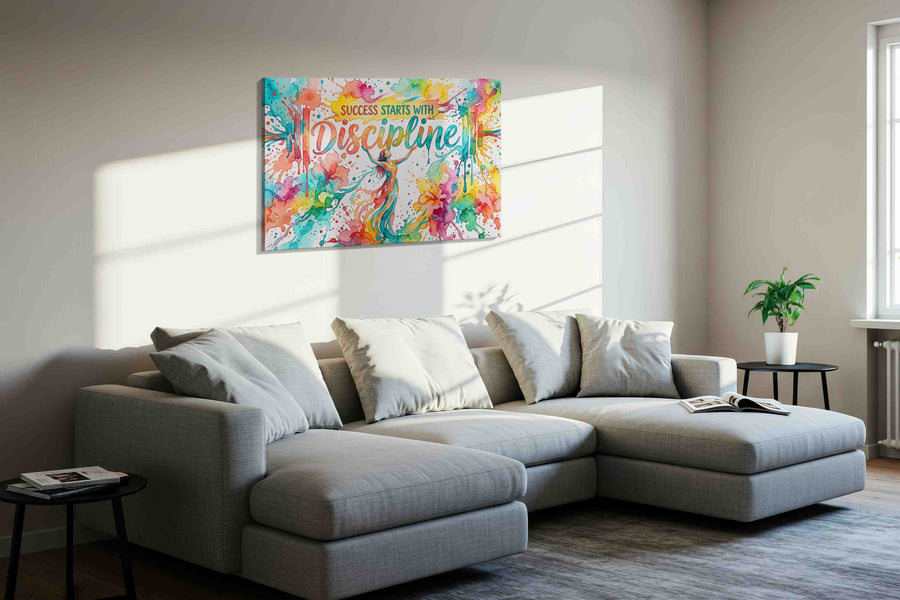 Colorful Manifestation of Discipline motivational canvas print, gallery-wrapped, ready to hang — view 3