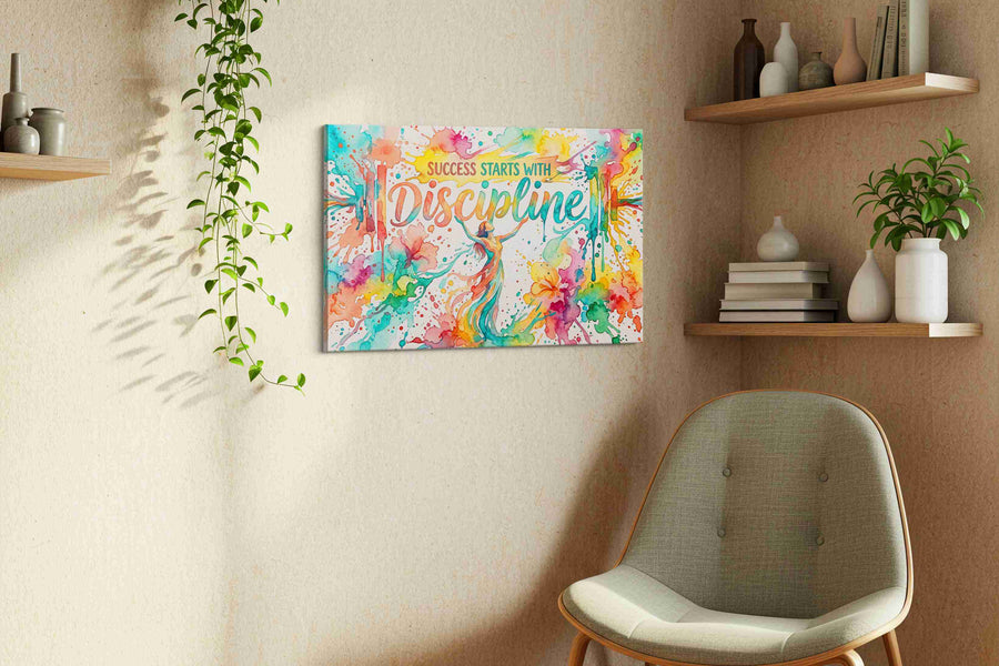 Colorful Manifestation of Discipline motivational canvas print, hanging on wall — view 2
