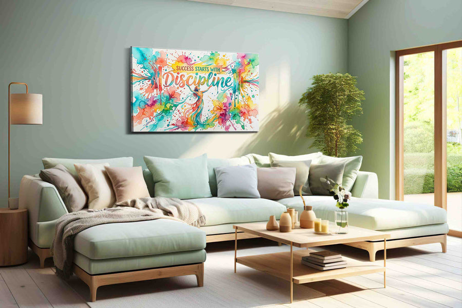 Colorful Manifestation of Discipline motivational canvas print, hanging on wall