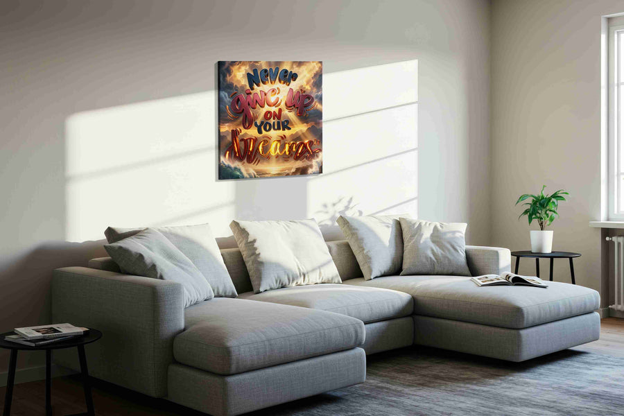 Dreams Amidst the Storm motivational canvas print, displayed in a living room