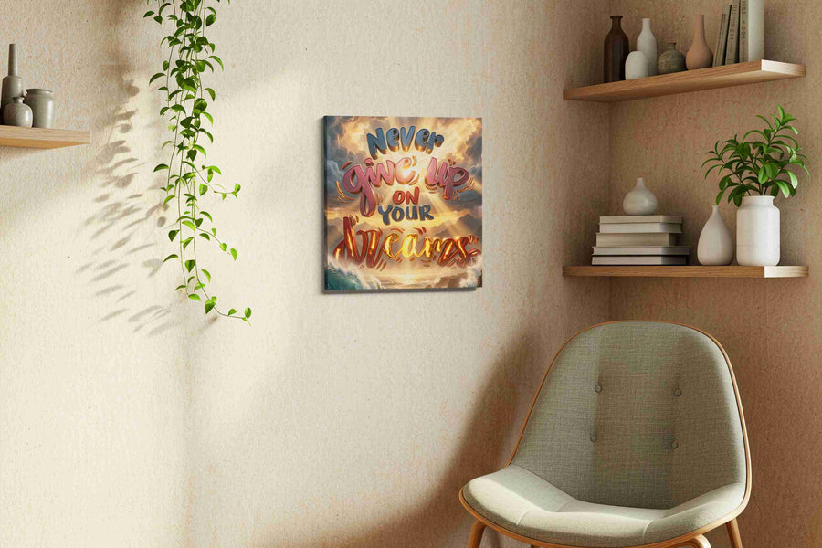 Dreams Amidst the Storm motivational canvas print styled in a living room