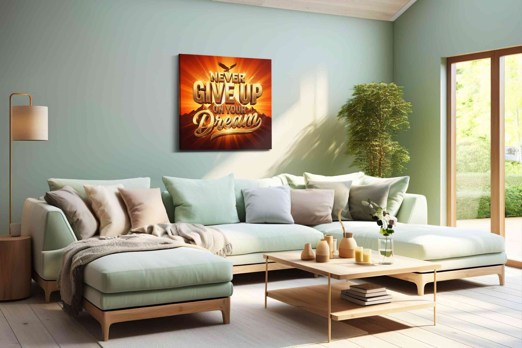 Dreams Take Flight motivational canvas print, hanging on wall