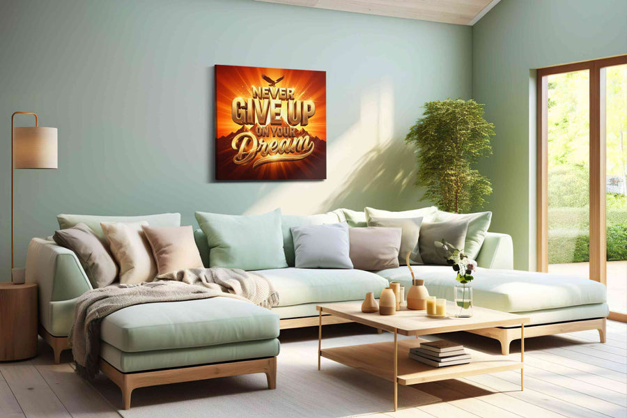 Dreams Take Flight motivational canvas print, hanging on wall