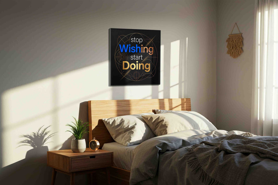 Momentum of Ambition motivational canvas print, displayed in a bedroom