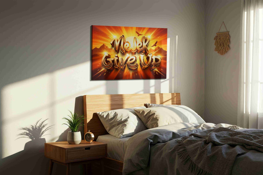 Radiant Resolve Sunrise motivational canvas print, displayed in a bedroom
