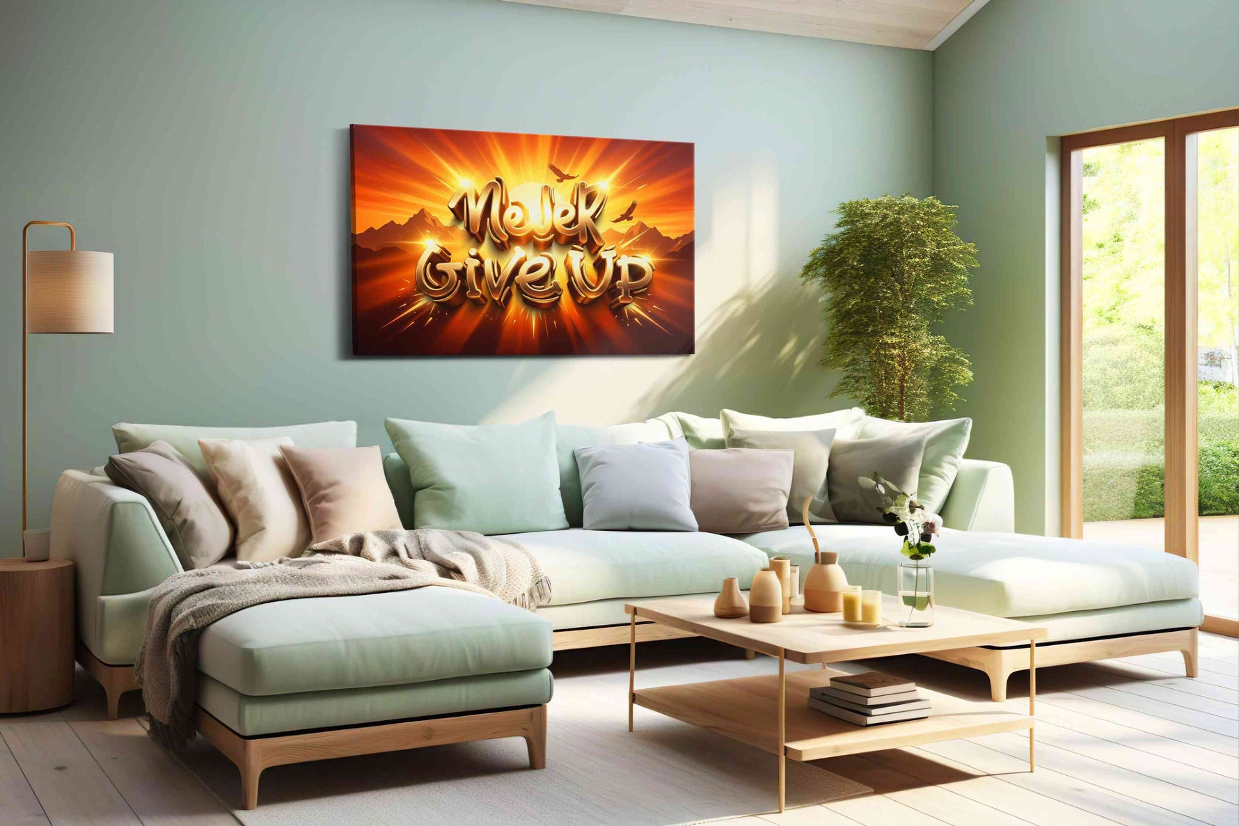 Radiant Resolve Sunrise motivational canvas print, hanging on wall