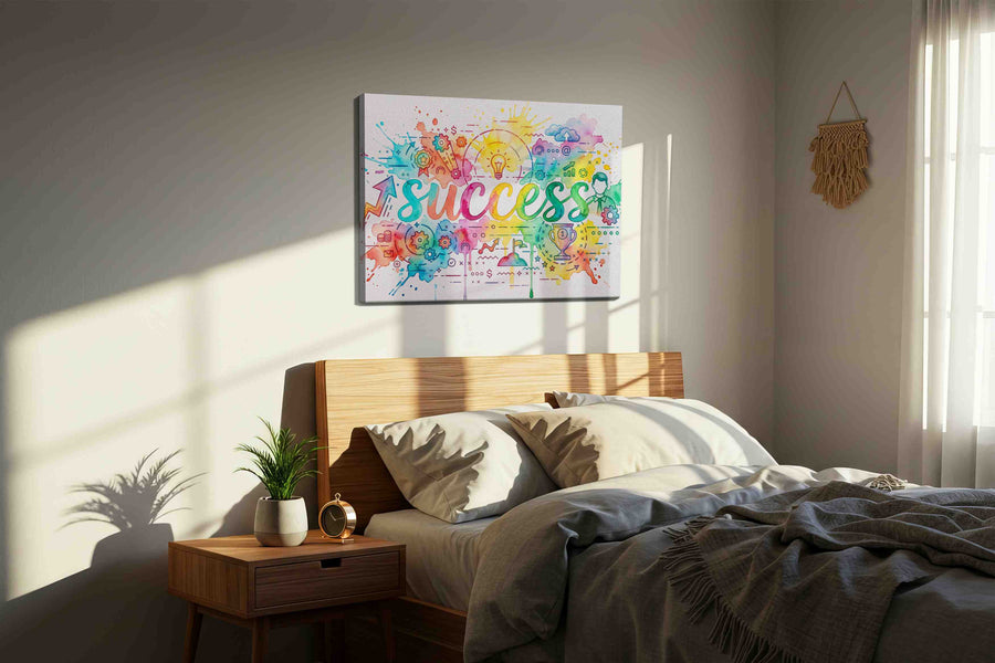 Vibrant Path to Success motivational canvas print, displayed in a bedroom