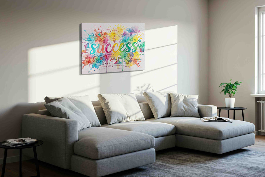 Vibrant Path to Success motivational canvas print, displayed in a living room