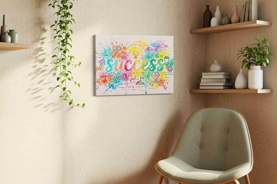 Vibrant Path to Success motivational canvas print styled in a living room