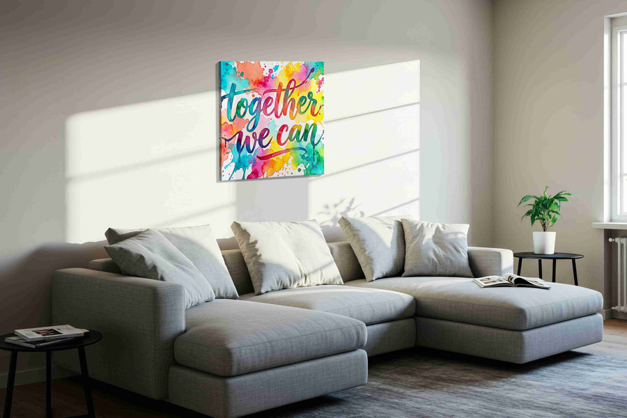Vibrant Unity motivational canvas print, displayed in a living room