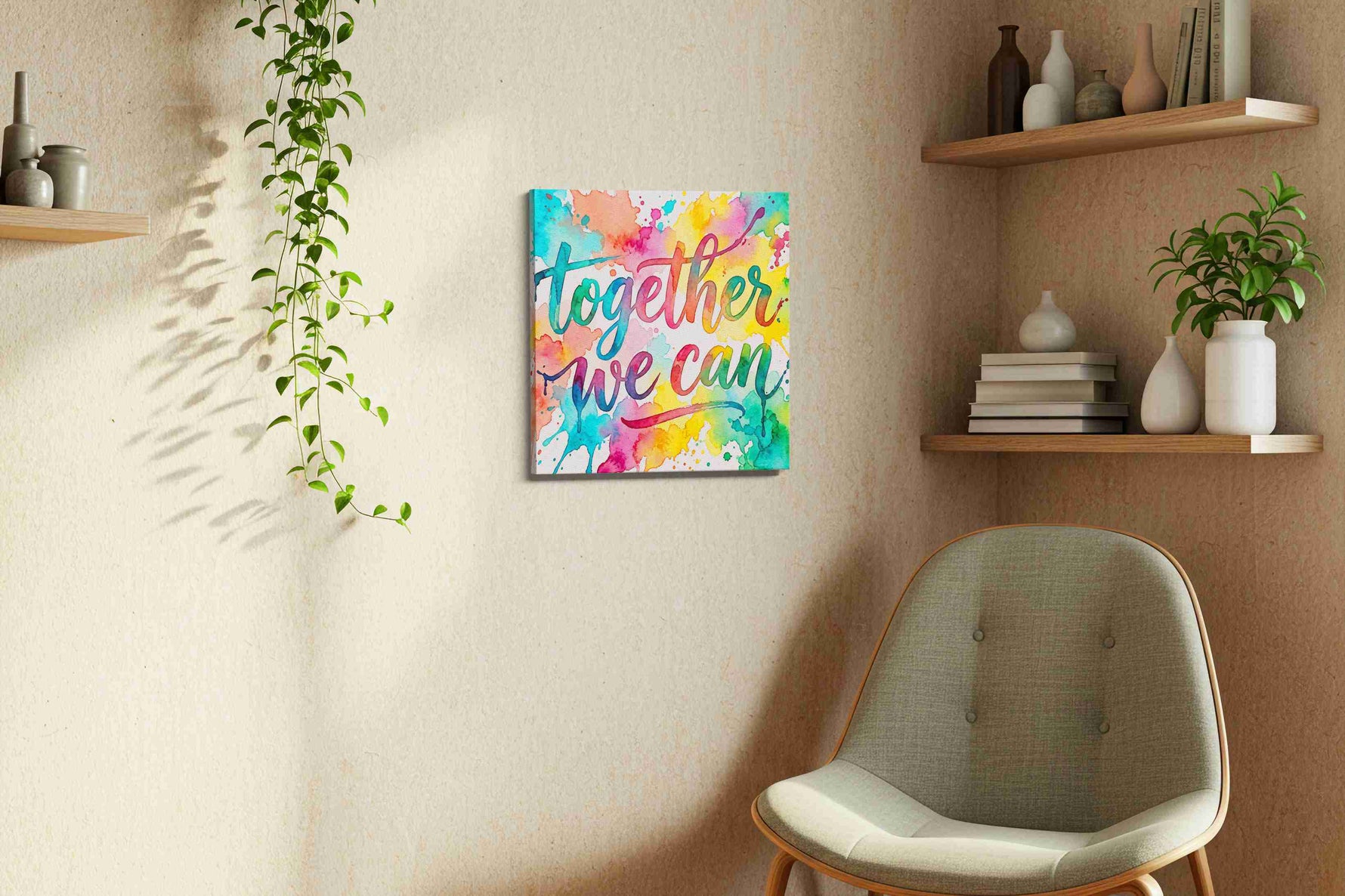 Vibrant Unity motivational canvas print in a living room scene