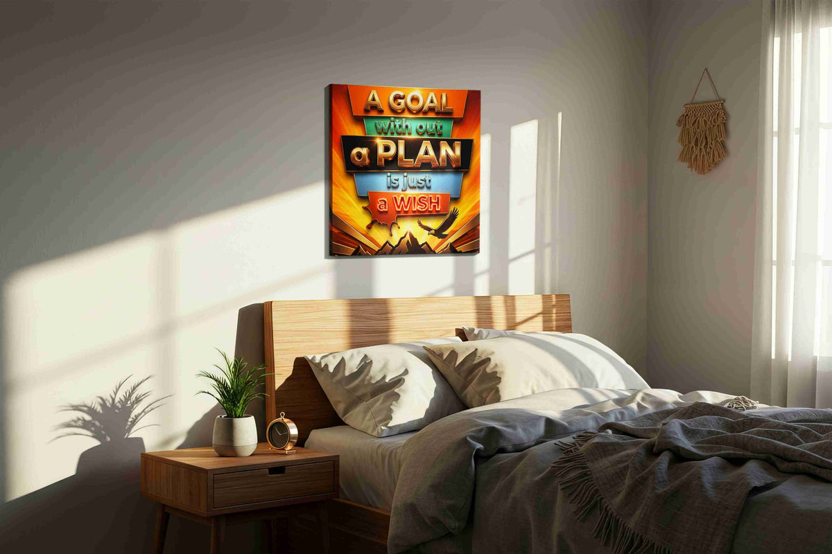 Wishes in the Sunrise motivational canvas print, displayed in a bedroom