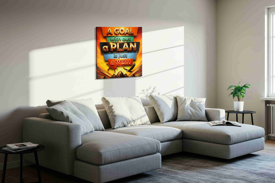 Wishes in the Sunrise motivational canvas print, displayed in a living room