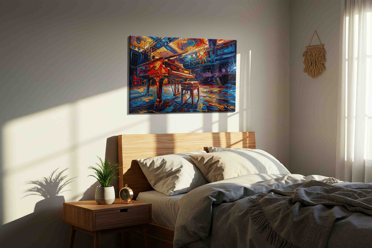 Harmonies of Light music canvas print, displayed in a bedroom